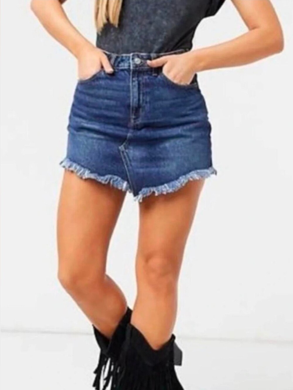 We The Free | Bailey Denim Fringe Hem Mini Skirt Size 31